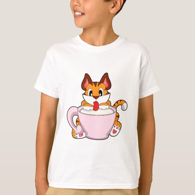 Tiger cat with Cup of Milk.PNG T-Shirt (Front)