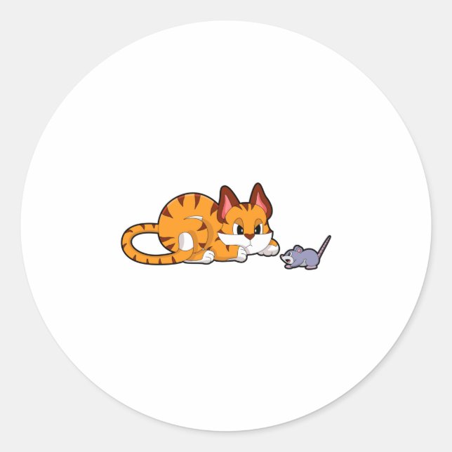 Tiger cat with Mouse Classic Round Sticker (Front)