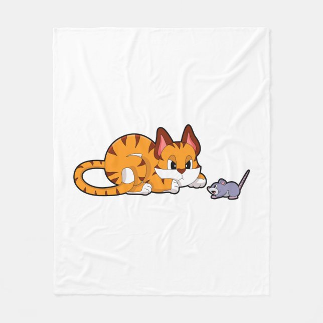 Tiger cat with Mouse Fleece Blanket (Front)