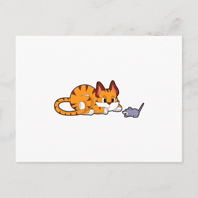 Tiger cat with Mouse Postcard (Front)