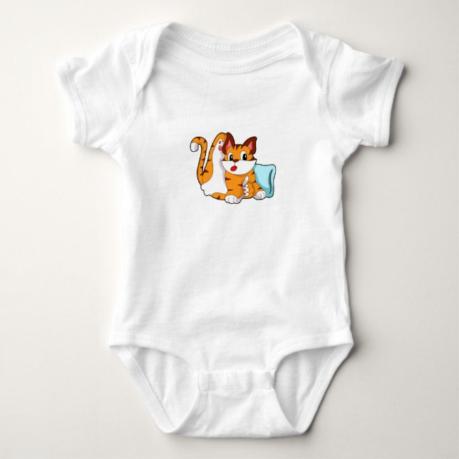 Tiger cat with Pillow Baby Bodysuit (Front)