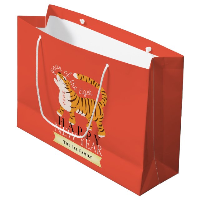 Tiger Chinese New Year 2022 Red Holiday Large Gift Bag (Front Angled)