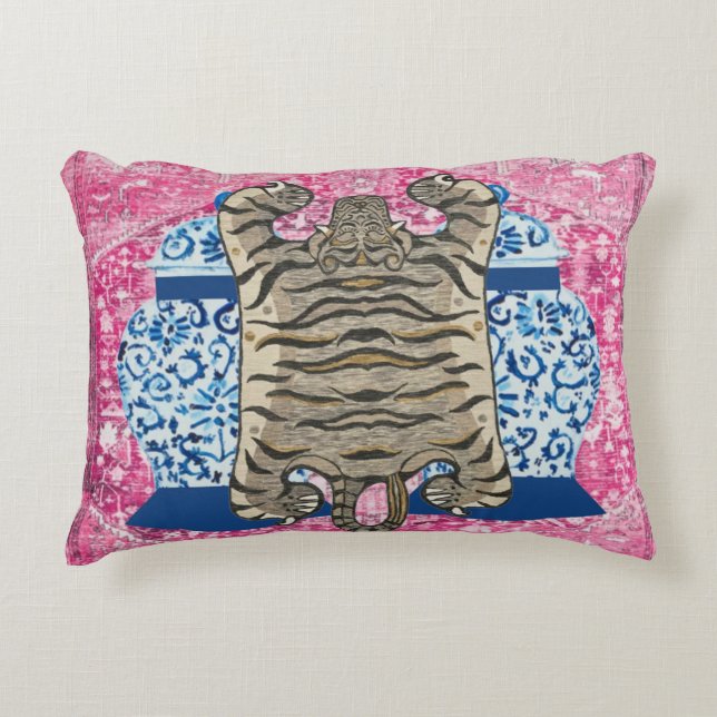 Tiger Chinoiserie Ginger Jar jars Doormat Mat Rug  Decorative Cushion (Front)