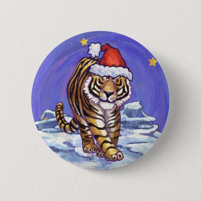 Tiger Christmas 6 Cm Round Badge (Front)