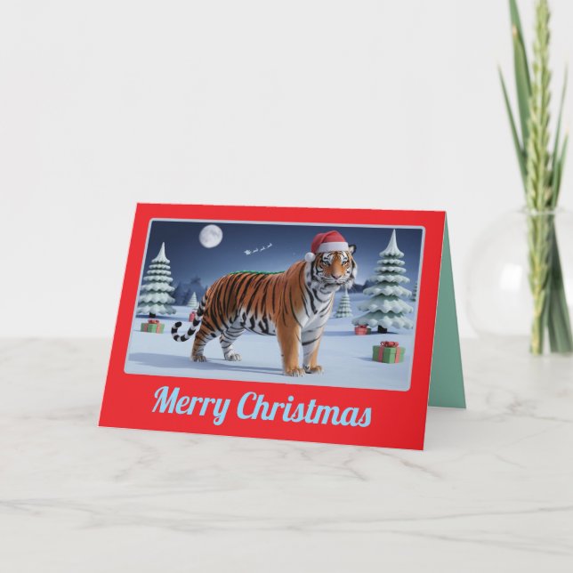 Tiger Christmas Landscape Holiday Card (Front)