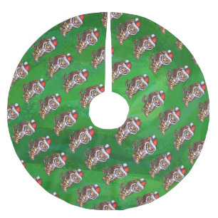 Tiger Christmas On Green Brushed Polyester Tree Skirt