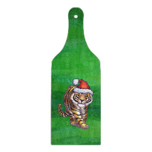 Tiger Christmas On Green Cutting Board