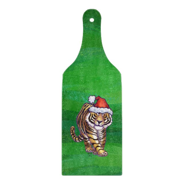 Tiger Christmas On Green Cutting Board (Front)