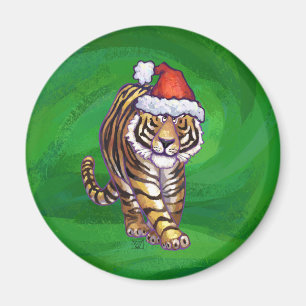 Tiger Christmas On Green Magnet