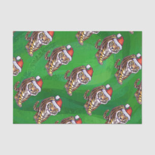 Tiger Christmas On Green Tissue Paper