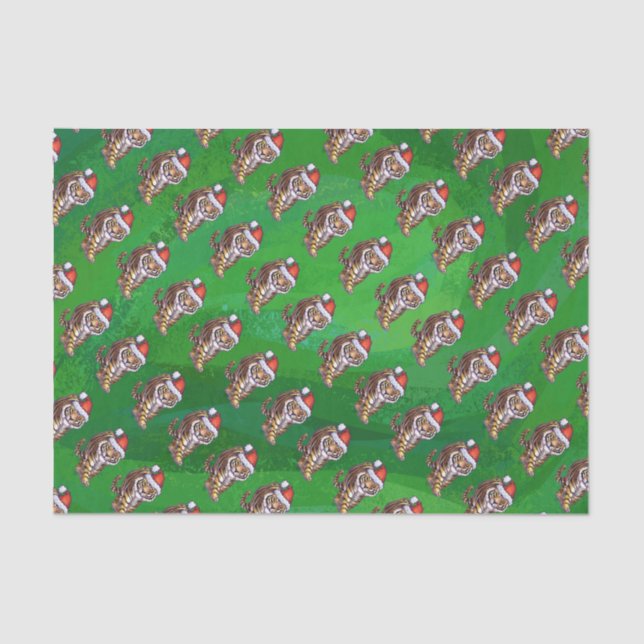 Tiger Christmas On Green Tissue Paper (Front)
