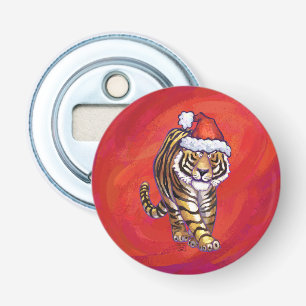 Tiger Christmas on Red Bottle Opener