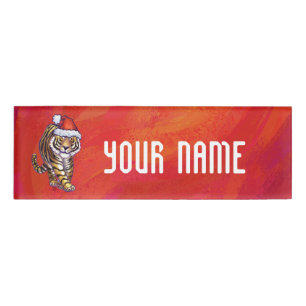 Tiger Christmas on Red Name Tag