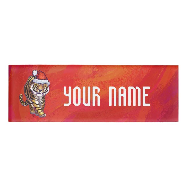 Tiger Christmas on Red Name Tag (Front)