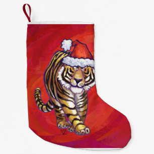 Tiger Christmas on Red Small Christmas Stocking