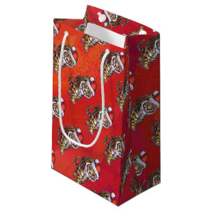 Tiger Christmas on Red Small Gift Bag