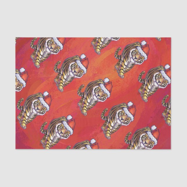 Tiger Christmas on Red Tissue Paper (Front)