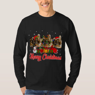 Tiger Christmas Pajama Funny Xmas Lights Animals L T-Shirt