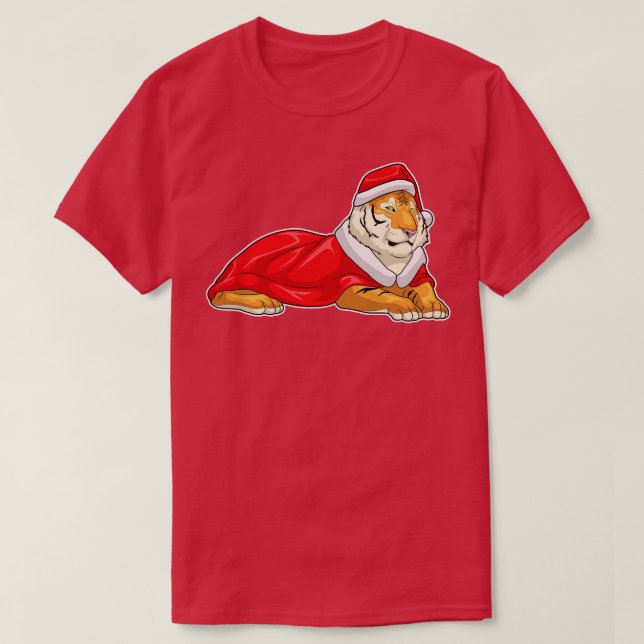 Tiger Christmas Santa hat T-Shirt (Design Front)