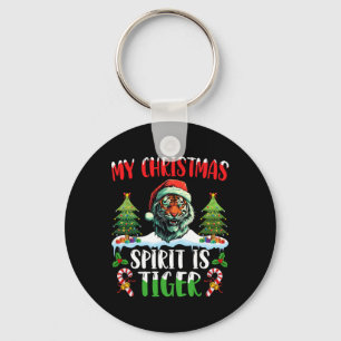 Tiger Christmas Santa Hat Xmas My Christmas Spirit Key Ring