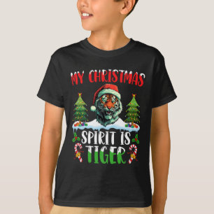 Tiger Christmas Santa Hat Xmas My Christmas Spirit T-Shirt