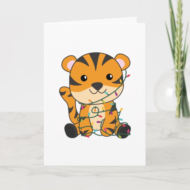 Tiger Christmas Snow Winter Animals Tiger Adult Cl Holiday Card (Front)