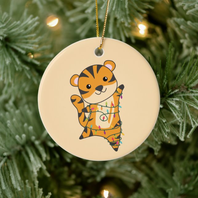 Tiger Christmas Snow Winter Animals Tiger Ceramic  Ceramic Tree Decoration (Tree)