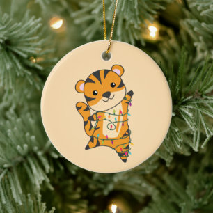 Tiger Christmas Snow Winter Animals Tiger Ceramic  Tree Decoration