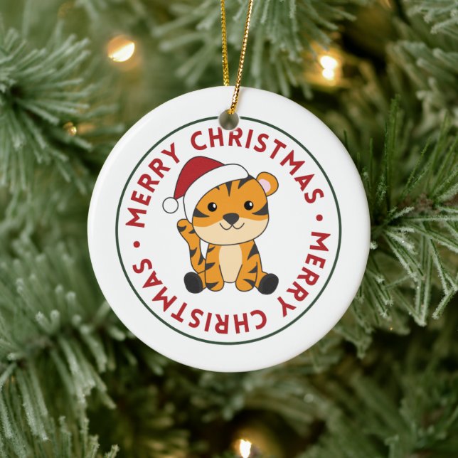 Tiger Christmas Snow Winter Animals Tiger Ceramic  Tree Decoration (Tree)