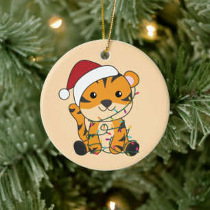 Tiger Christmas Snow Winter Animals Tiger Ceramic  Tree Decoration