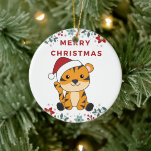 Tiger Christmas Snow Winter Animals Tiger Ceramic  Tree Decoration