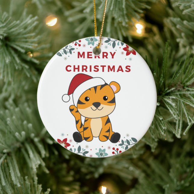 Tiger Christmas Snow Winter Animals Tiger Ceramic  Tree Decoration (Tree)