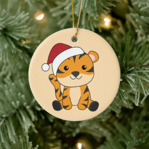Tiger Christmas Snow Winter Animals Tiger Ceramic  Tree Decoration