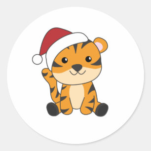 Tiger Christmas Snow Winter Animals Tiger Classic Round Sticker