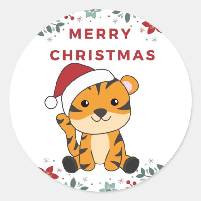 Tiger Christmas Snow Winter Animals Tiger Classic  Round Sticker (Front)