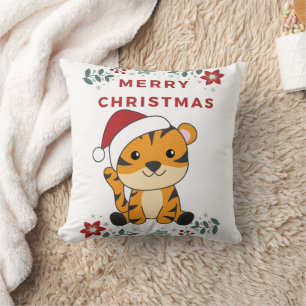 Tiger Christmas Snow Winter Animals Tiger Cushion