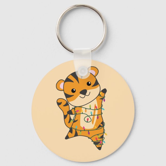 Tiger Christmas Snow Winter Animals Tiger Keychain (Front)