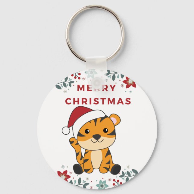 Tiger Christmas Snow Winter Animals Tiger Keychain (Front)