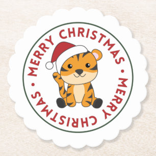 Tiger Christmas Snow Winter Animals Tiger Paper Co Coaster