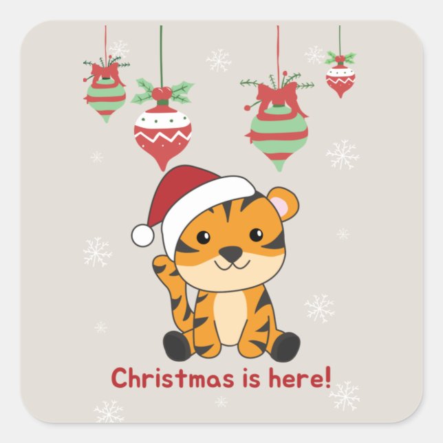 Tiger Christmas Snow Winter Animals Tiger Square S Square Sticker (Front)