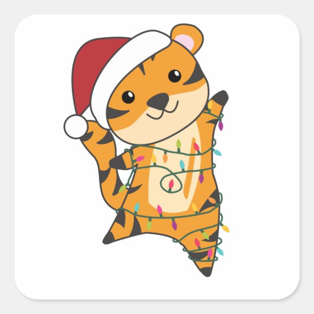 Tiger Christmas Snow Winter Animals Tiger Square Sticker (Front)