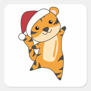 Tiger Christmas Snow Winter Animals Tiger Square Sticker