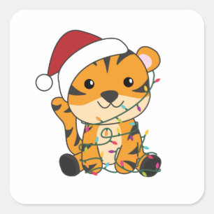 Tiger Christmas Snow Winter Animals Tiger Square Sticker