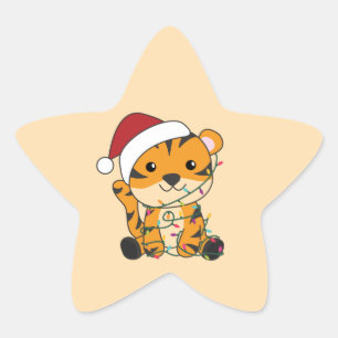 Tiger Christmas Snow Winter Animals Tiger Star Sti Sticker