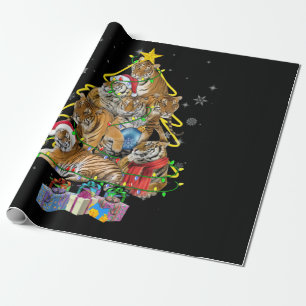 Tiger Christmas Tree Snow Funny Tiger Xmas Gift Wrapping Paper