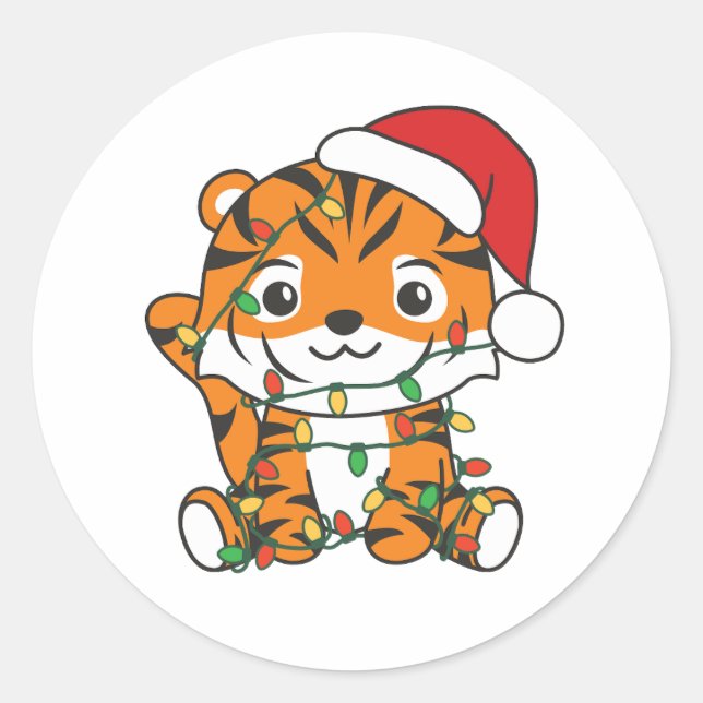 Tiger Christmas Winter Animals Holiday Tigers Classic Round Sticker (Front)