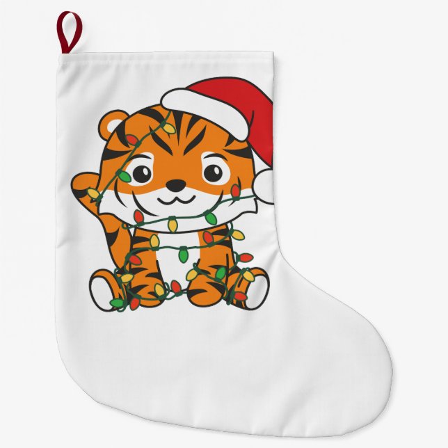 Tiger Christmas Winter Animals Holiday Tigers Large Christmas Stocking (Front)