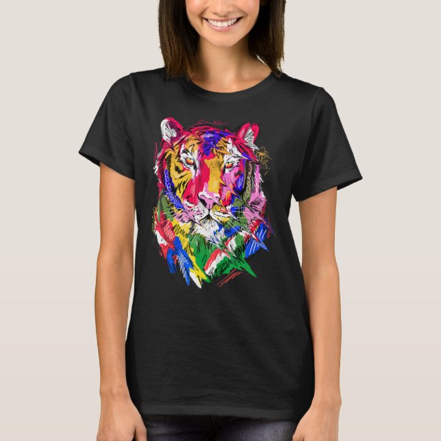 Tiger Colourful Animal Print Animal Lovers Tiger T-Shirt (Front)