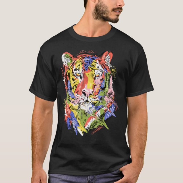 Tiger colourful art animal lovers artwork T-Shirt (Front)