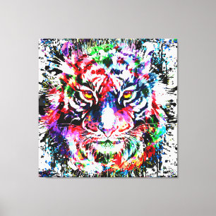 Tiger   Colourful Tiger Drawing   Abstract Art Fau Canvas Print